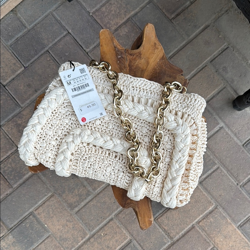 Elegant Cream Woven Handbag